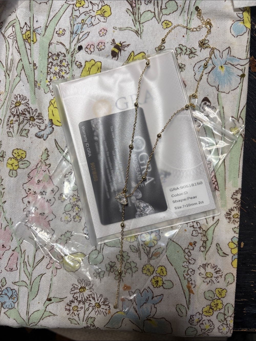 Delicate Gold Bead Necklace with Clear 2ct Moissanite Pendant